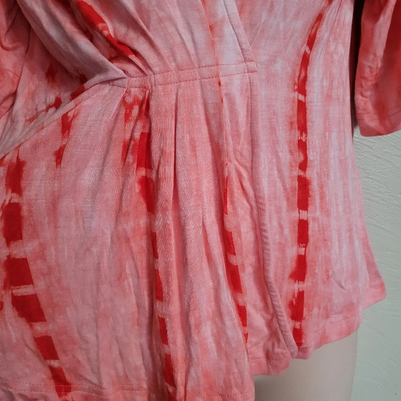 Venus Pink Tie Dye Deep V-Neck Tunic Top Cold Shoulder Sleeves Size Women XS - Picture 5 of 10